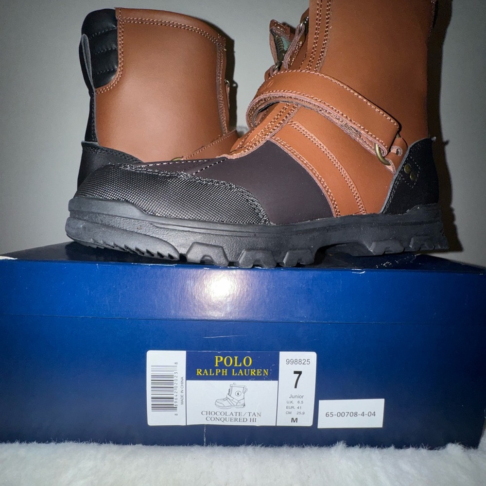 Brand New Kids Polo by Ralph Lauren Men's Chocolate Tan Boots. Size 7C.